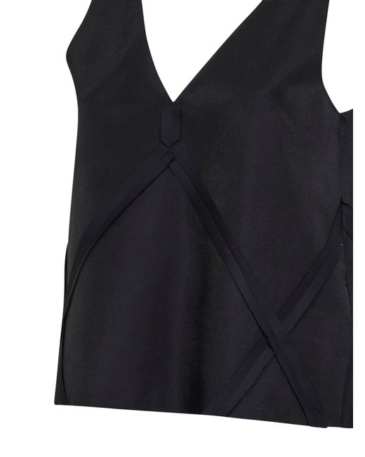 MM6 by Maison Margiela Black Cupro Blend V-Neck Tank Top