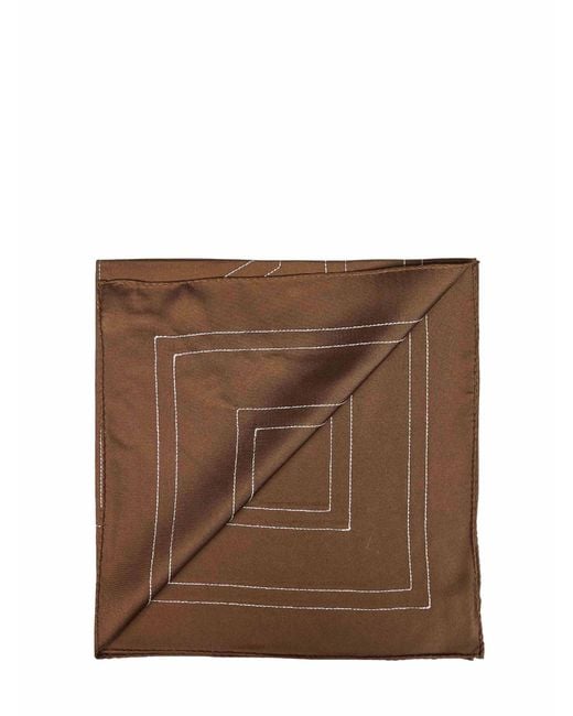 Totême Brown Mocha Silk Embroidered Monogram Scarf