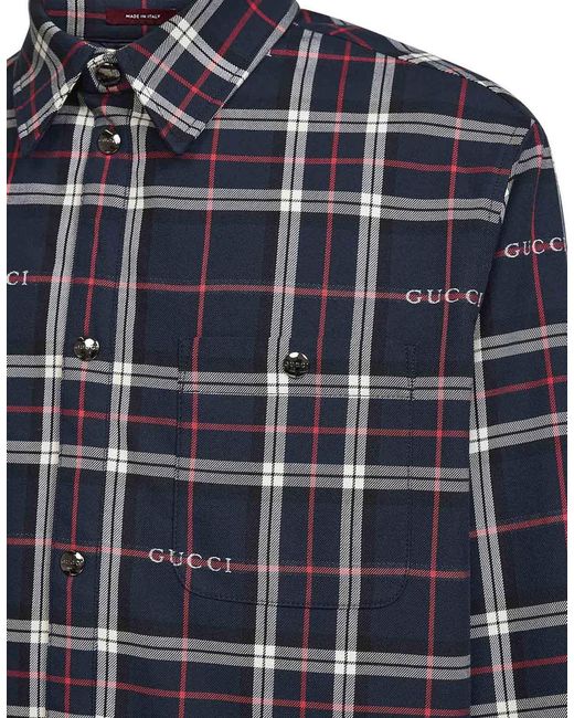 Gucci Blue Jacquard Cotton Tartan Padded Shirt for men