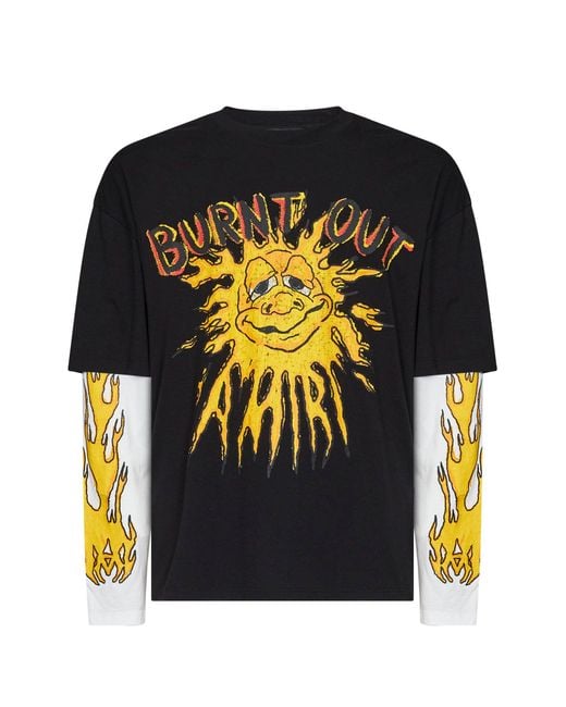 Amiri Black Cotton Jersey Burnt Out Double-Sleeve T-Shirt for men