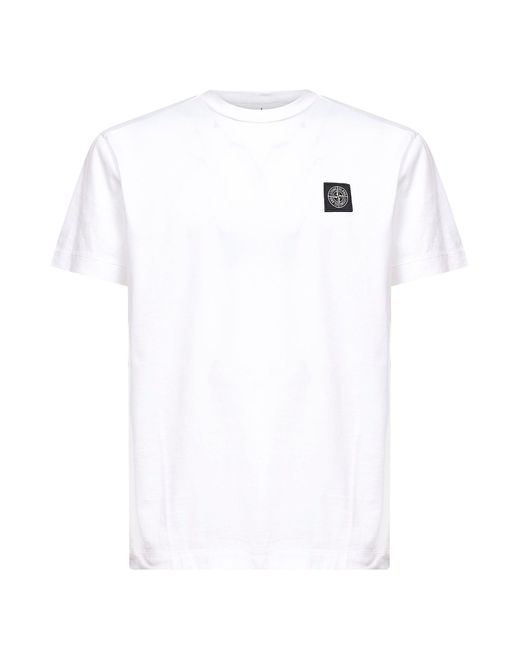 Stone Island White Logo Cotton T-Shirt for men