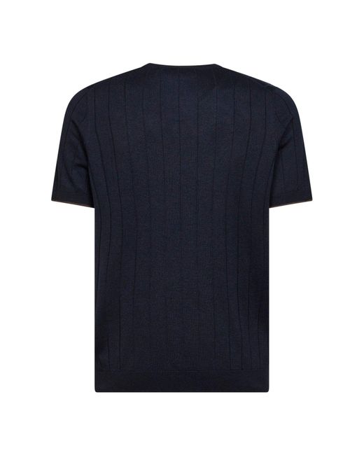 D 40 Blue Flat-Ribbed Cotton Knit Crewneck Sweater for men