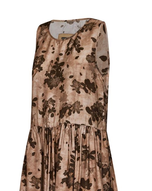 Uma Wang Natural Tan And Floral Moulay Ardal Midi Dress