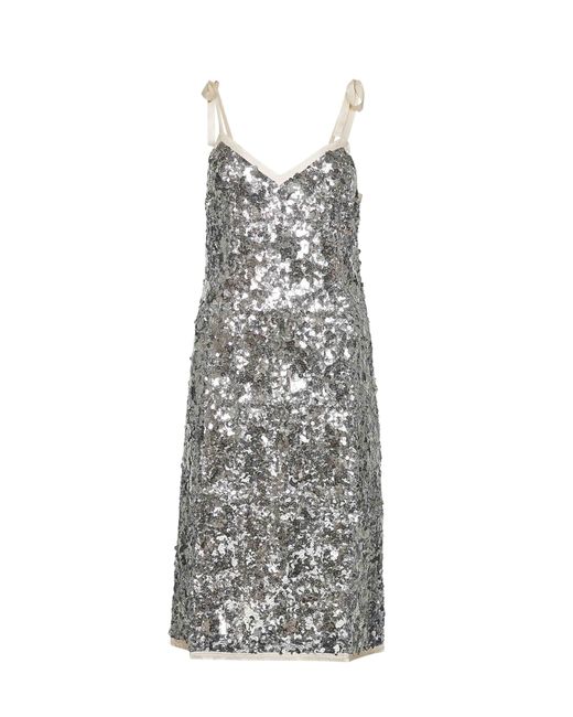 Prada Abbigliamento Gray Sequin Midi Dress
