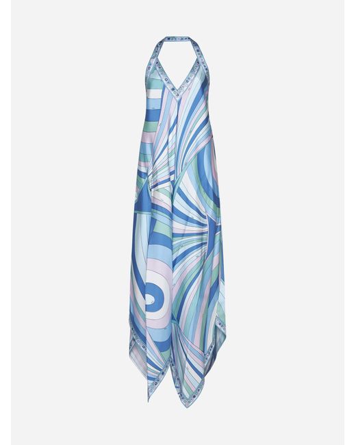 Emilio Pucci Blue Very Vivara Print Silk Long Dress