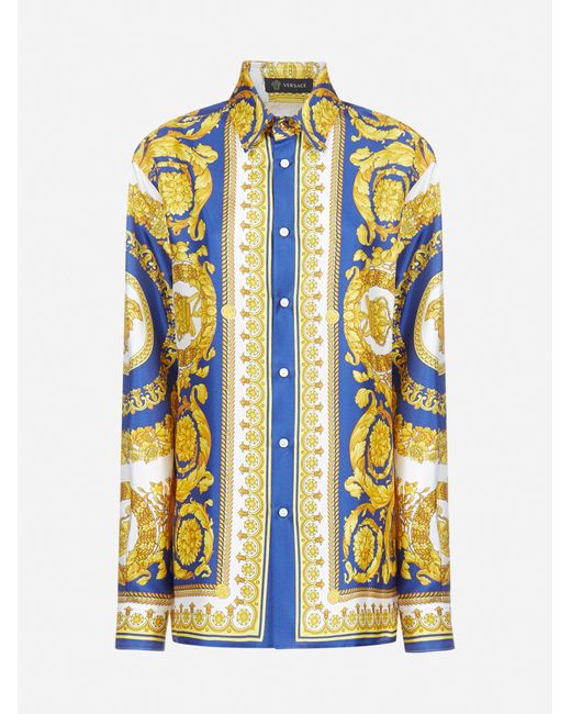 Versace Multicolor Barocco Gold Print Silk Shirt for men