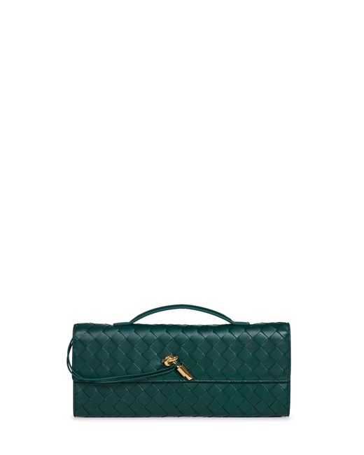 Bottega Veneta Green Emerald Andiamo Clutch Top Handle Clutch Bag