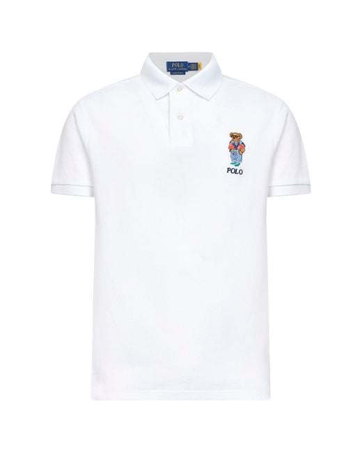Polo Ralph Lauren White Piqué Custom Slim-Fit Polo Bear Polo Shirt for men