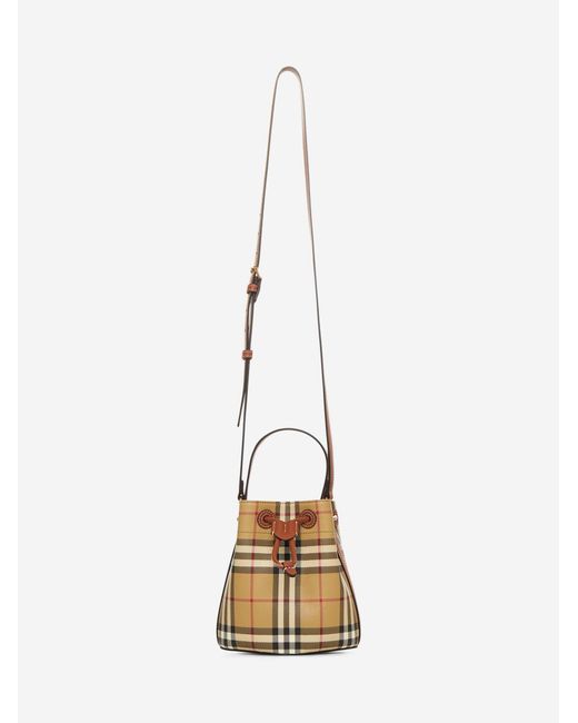 Burberry Natural Beige Check Mini Bucket Bag