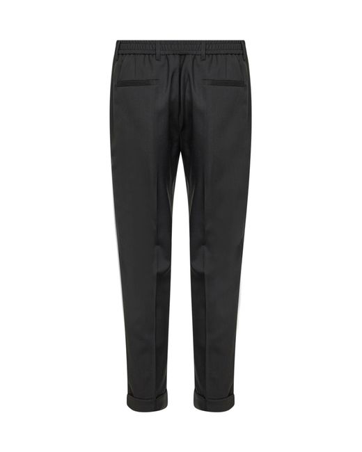 D 40 Black Charcoal Stretch Wool Blend Slim Carrot Trousers for men