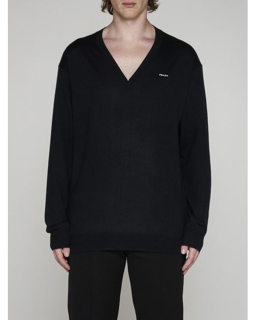Prada Black Logo Cotton Sweater for men