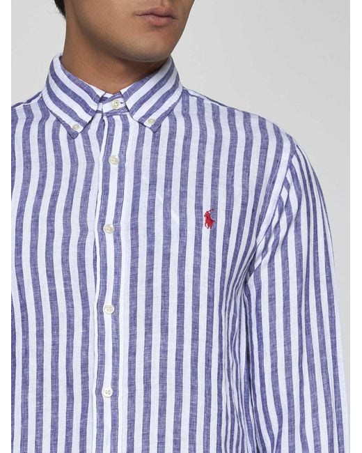 Polo Ralph Lauren Blue Striped Linen Shirt for men
