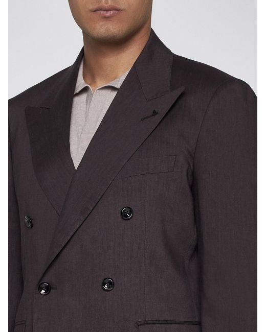 Tagliatore Blue Linen And Wool-blend Double-breasted Blazer for men