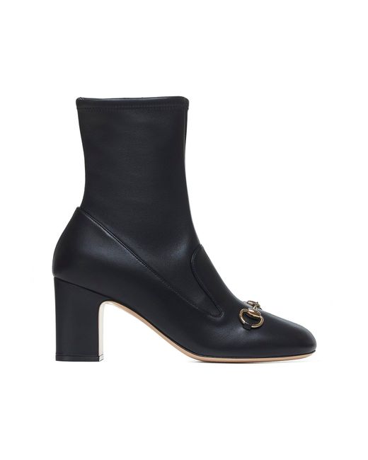 Gucci Black Horsebit Leather Ankle Boots