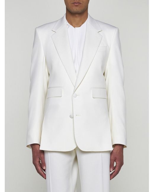 Dolce & Gabbana White Single-breasted Wool Blazer for men