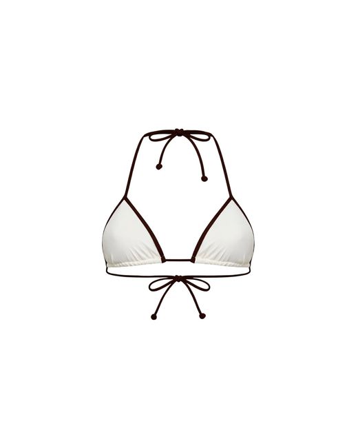 Mc2 Saint Barth Metallic Ivory Lycra Leah String Triangle Bikini Top With Contrasting Trim