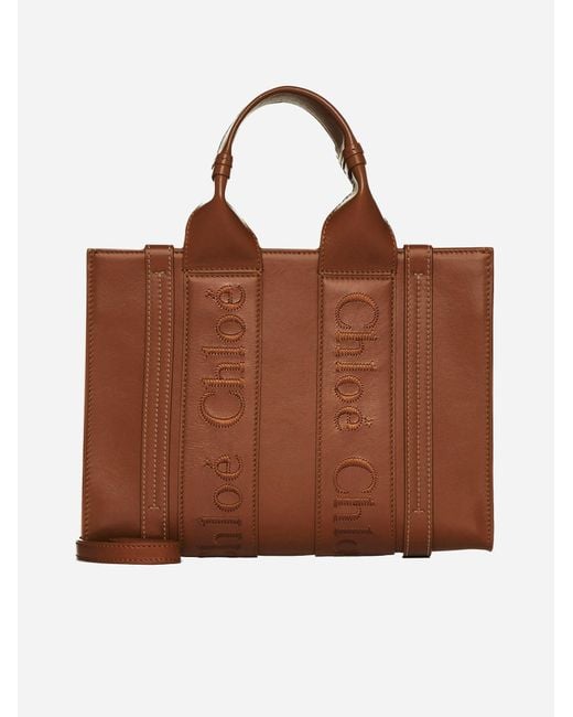 Chloé Brown Woody Medium Leather Tote Bag