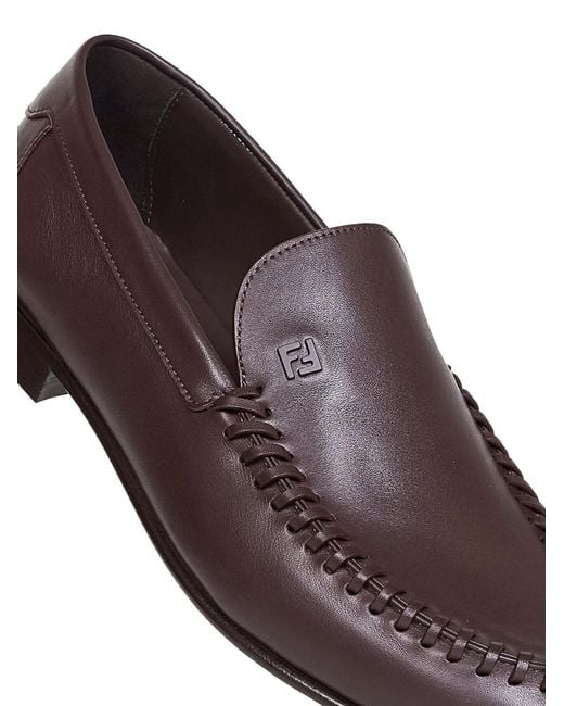 Fendi White Dark Leather Braided Loafers for men