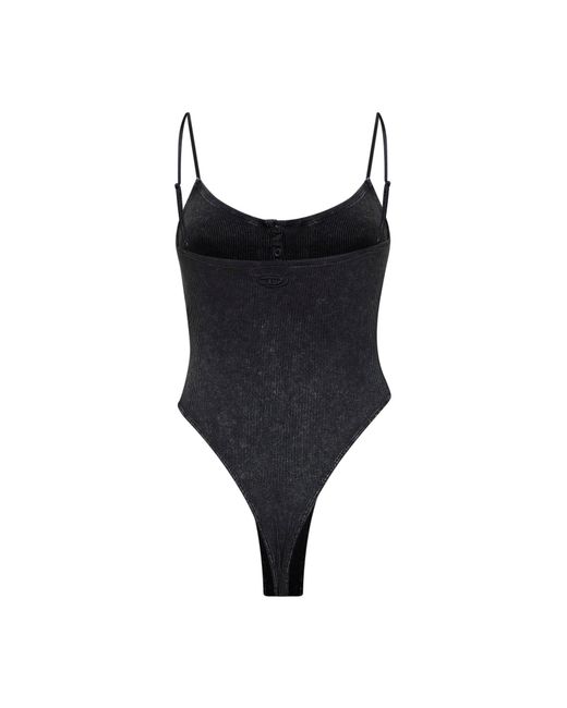 DIESEL Black Dark Marbled Ribbed Jersey T-Ley Bodysuit