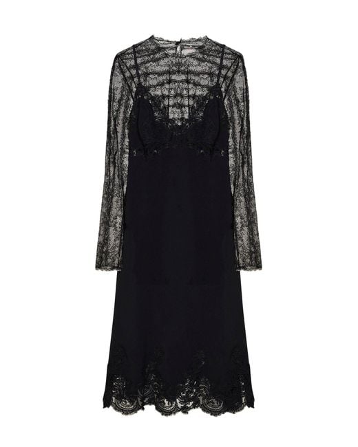 Ermanno Scervino Black Cady And Lace Midi Lingerie Dress With Tulle Top