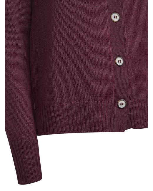 Blanca Vita Purple Burgundy Virgin Wool Knit Cardigan