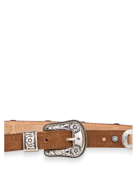 Golden Goose Deluxe Brand White Hazelnut Nubuck Lace Thin Belt With Inlays
