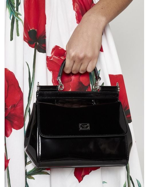 Dolce & Gabbana Sicily Small Patent Leather Bag in Black