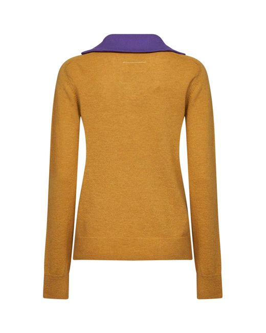 MM6 by Maison Margiela Orange Mustard Wool Blend Sweater With Contrasting Collar