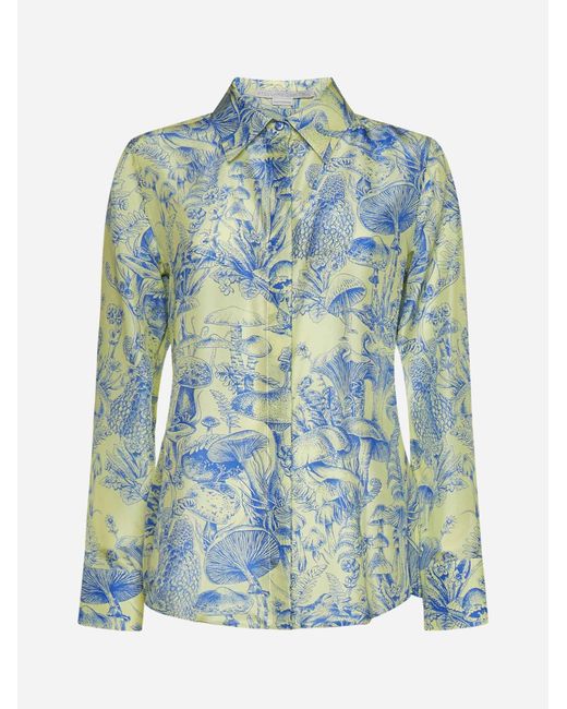 Stella McCartney Mushroom Print Silk Shirt in Blue - Lyst