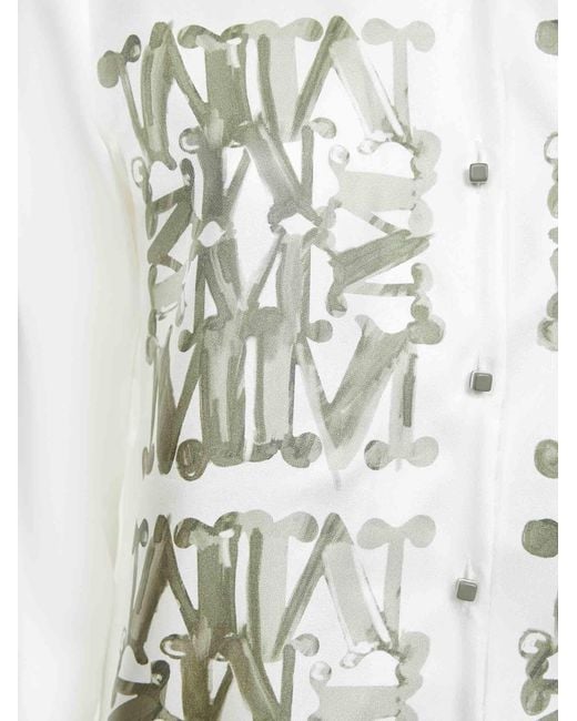 Max Mara White Sage Printed Silk Twill Nabil Shirt