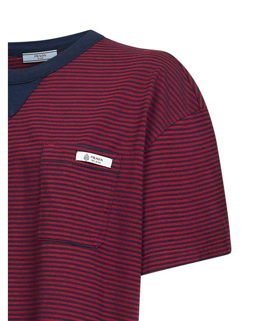 Prada Abbigliamento Red And Striped Cotton Jersey T-Shirt