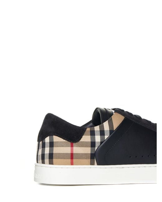 Burberry White Stevie Check Canvas And Leather Sneakers By for men