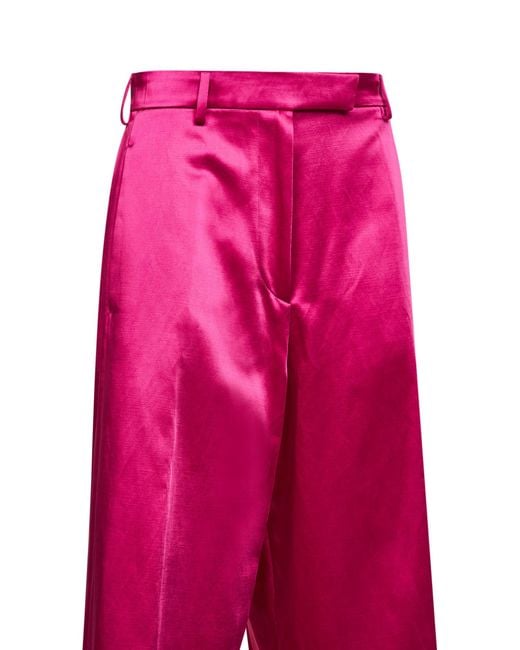 Dries Van Noten Red Fuchsia Satin Wide-Leg Trousers
