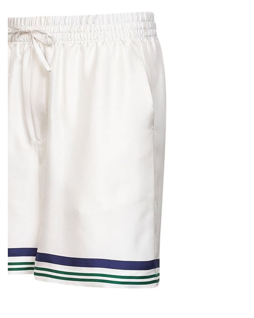 Casablanca White Silk Hotel Emblem Shorts for men