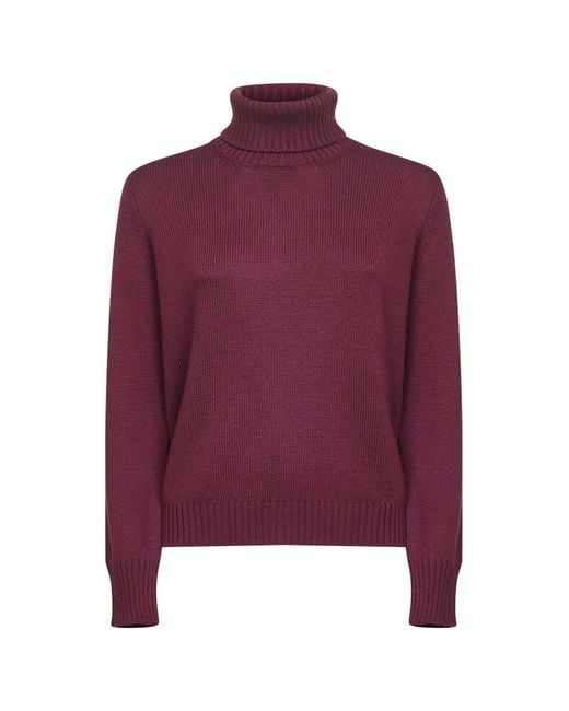 Blanca Vita Purple Burgundy Virgin Wool Turtleneck Sweater