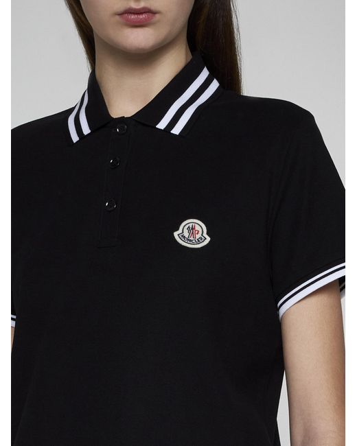 Moncler Black Logo-Patch Cotton Polo Shirt