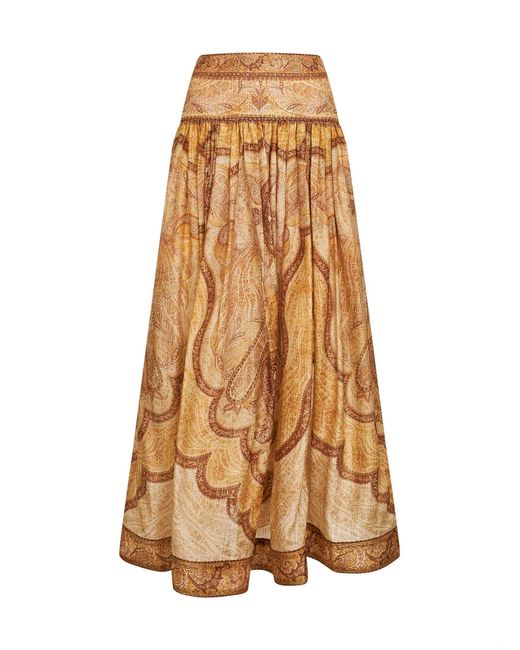 Zimmermann Natural Tapestry-Print Mustard Cotton-Slik Blend Wanderlust Maxi Skirt