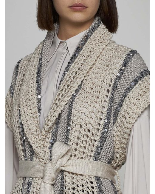 Brunello Cucinelli White Sequined Crochet Cardigan
