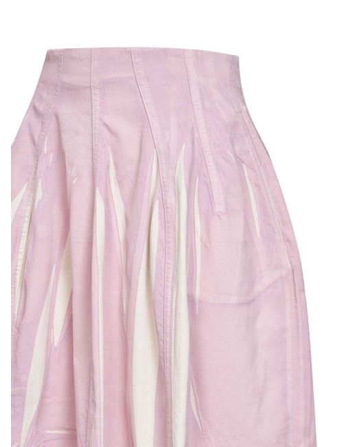 Marni Pink Screen-Printed Denim Flared Midi Skirt