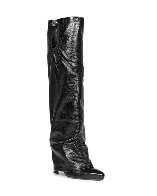 The Attico Black Crackled Leather "Leon" High Boots