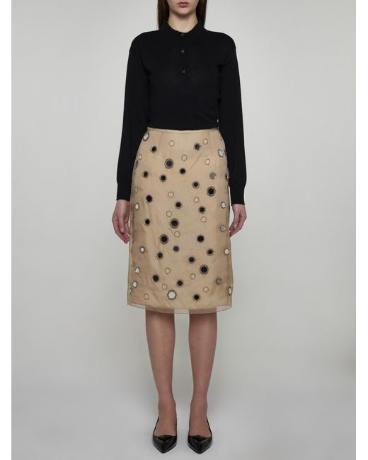 Prada Natural Embellished Silk Skirt