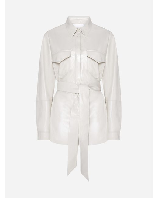 Nanushka Artha Vegan Leather Oversized Shirt in White | Lyst