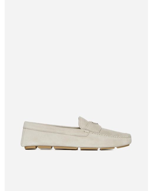 Prada White Suede Boat Loafers for men