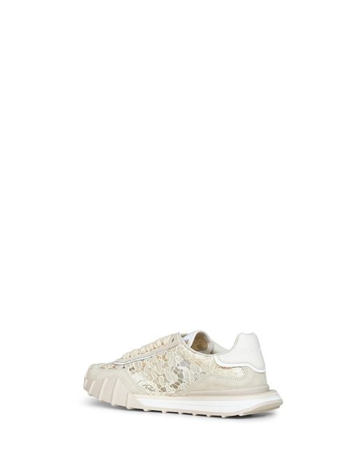 Dolce & Gabbana White And Chalk Lace And Calf Suede Low-Top Sneakers