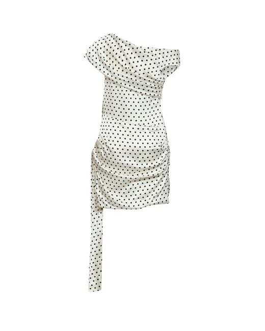 Self-Portrait White Self Portrait Cream Polka Dot-Print Satin Mini Dress With Tie Side