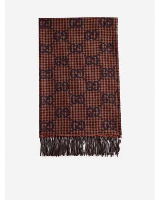 Gucci Brown GG Houndstooth Wool Scarf for men