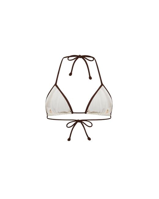 Mc2 Saint Barth Metallic Ivory Lycra Leah String Triangle Bikini Top With Contrasting Trim