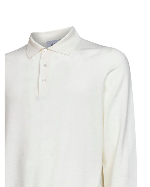 D 40 White Cream Virgin Wool Knit Long-Sleeved Polo Shirt for men