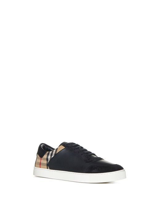 Burberry White Stevie Check Canvas And Leather Sneakers By for men
