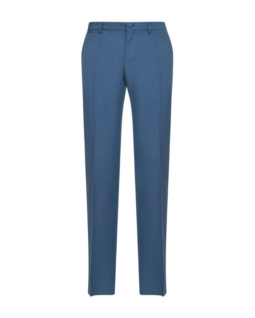 Dolce & Gabbana Blue Avio Virgin Wool Classic Trousers <Br for men